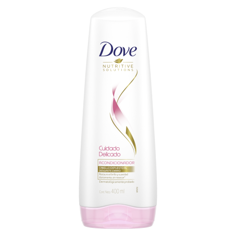 Envase de Dove Acondicionador Cuidado Delicado. Brillo y suavidad sin resecar tu pelo