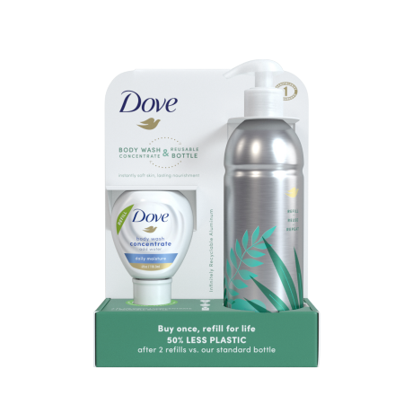 Dove Body Wash Concentrate + Aluminum Reusable Bottle 118ml