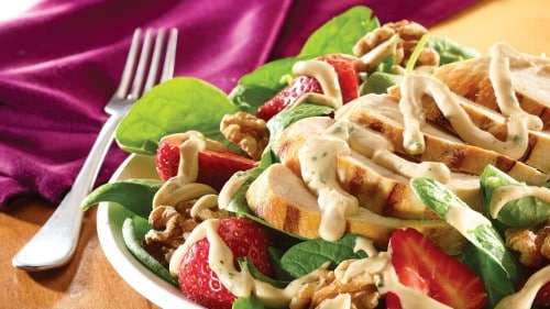 Creamy Balsamic Grilled Chicken Spinach Salad