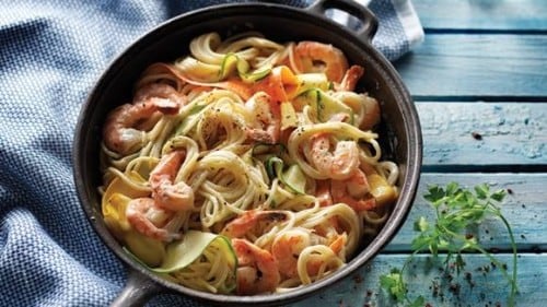 Pasta with Shrimp & Vegetable Ribbons
