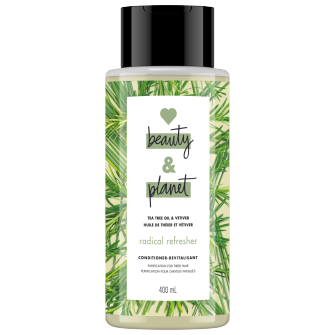 A front of pack image of Love Beauty & Planet Tea Tree Oil & Vetiver Conditioner