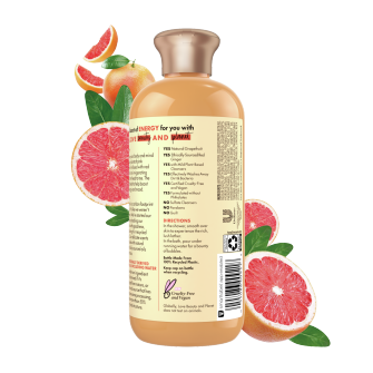 Back of shower and bath gel pack Love Beauty Planet Grapefruit & Red Ginger Shower and Bath Gel