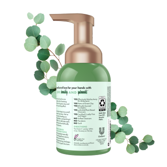 Back of foaming hand wash pack Love Beauty Planet Green Clay & Eucalyptus Foaming Hand Wash