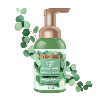 Front of foaming hand wash pack Love Beauty Planet Green Clay & Eucalyptus Foaming Hand Wash