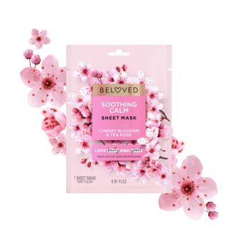 Front of sheet mask pack Love Beauty Planet Cherry Blossom & Tea Rose Sheet Mask