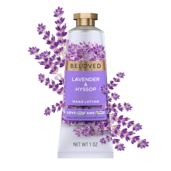 Front of hand lotion pack Love Beauty Planet Lavender & Hyssop Flower Hand Lotion
