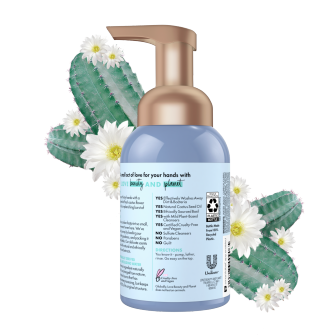 Back of foaming hand wash pack Love Beauty Planet Cactus Flower & Basil Foaming Hand Wash