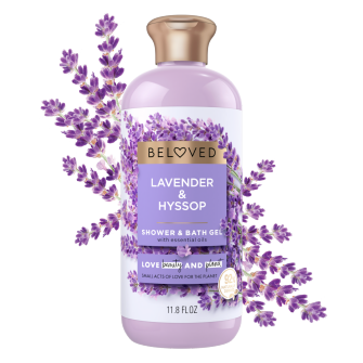 Front of shower and bath gel pack Love Beauty Planet Lavender & Hyssop Shower and Bath Gel