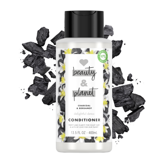 Front of conditioner pack Love Beauty and Planet Charcoal & Bergamot