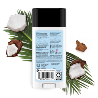 Back of deodorant pack Love Beauty and Planet Coconut Water & Mimosa Flower 2.95oz