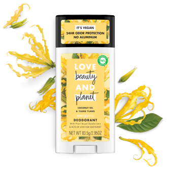 Front of deodorant pack Love Beauty and Planet Coconut Oil & Ylang Ylang 2.95oz