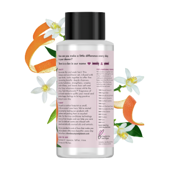 Back of shampoo pack Love Beauty Planet Sulfate Free Vegan Biotin & Sun-Kissed Mandarin Shampoo 13.5oz