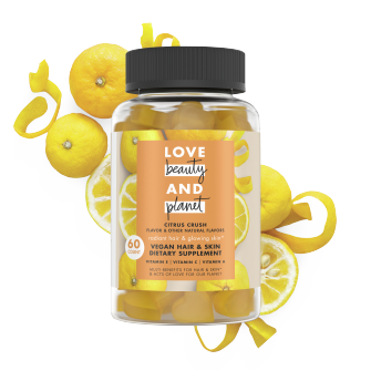 Front of gummy vitamin pack Love Beauty and Planet Citrus Crush