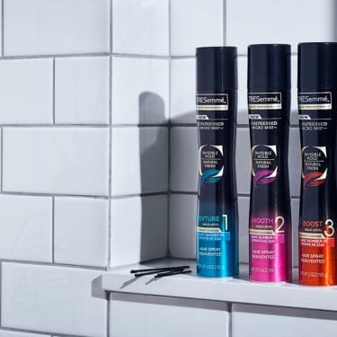Line up of TRESemmé Compressed Micro-Mist Hair Sprays.